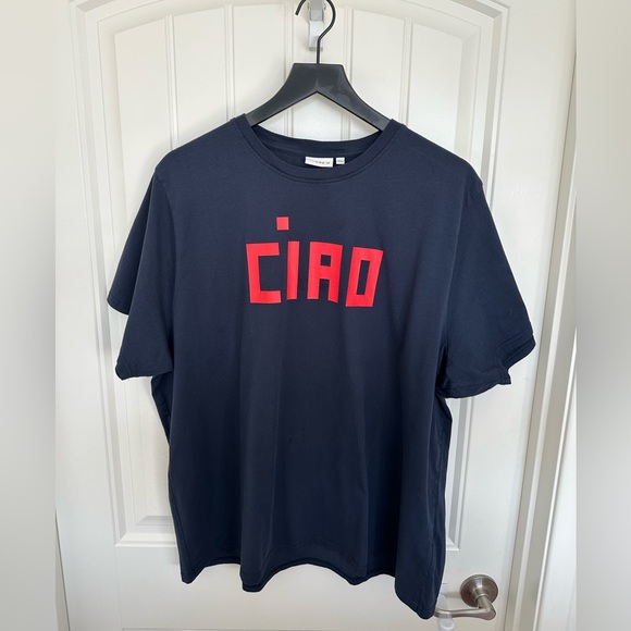 Clare V. Tops - Clare V. Dark Navy Original Tee with Bright Poppy Block CIAO | Size XXL | EUC